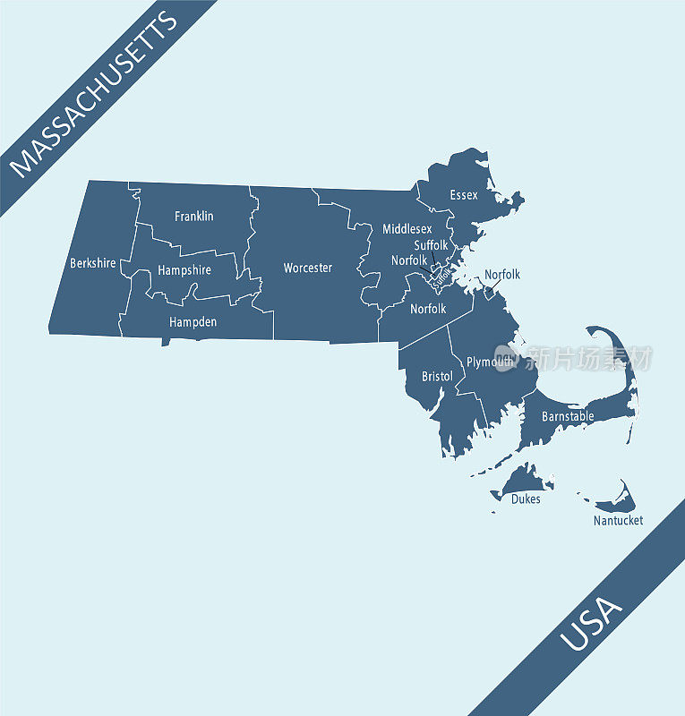 County map of Massachusetts